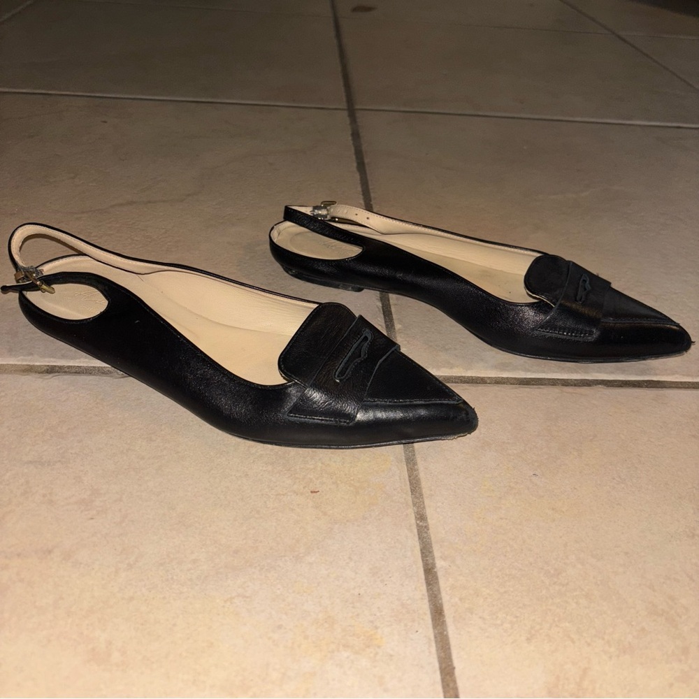 Avellini Black Leather Pointed Toe Penny Loafer Slingback Flats Made in italy - Picture 5 of 8